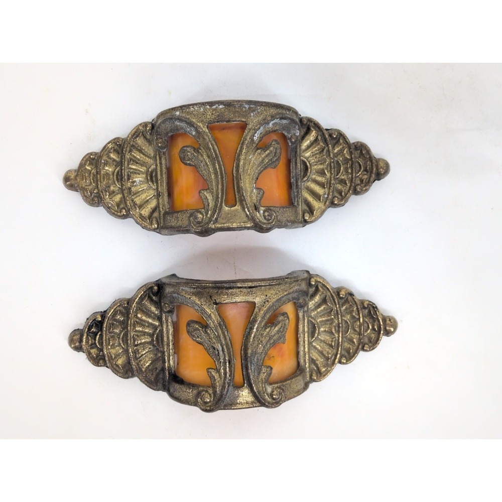 Pair Of DRAWER PULL ART DECO BOW BUTTERSCOTCH BAKELITE WATERFALL DRESSER Antique